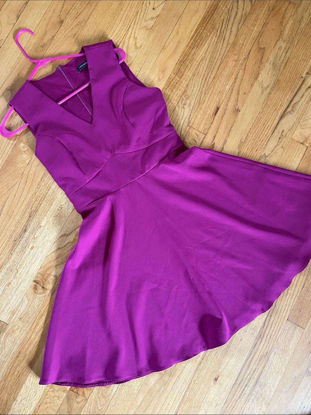 Trendyol Magenta Sleeveless V-Neck Fit & Flare Mini Dress